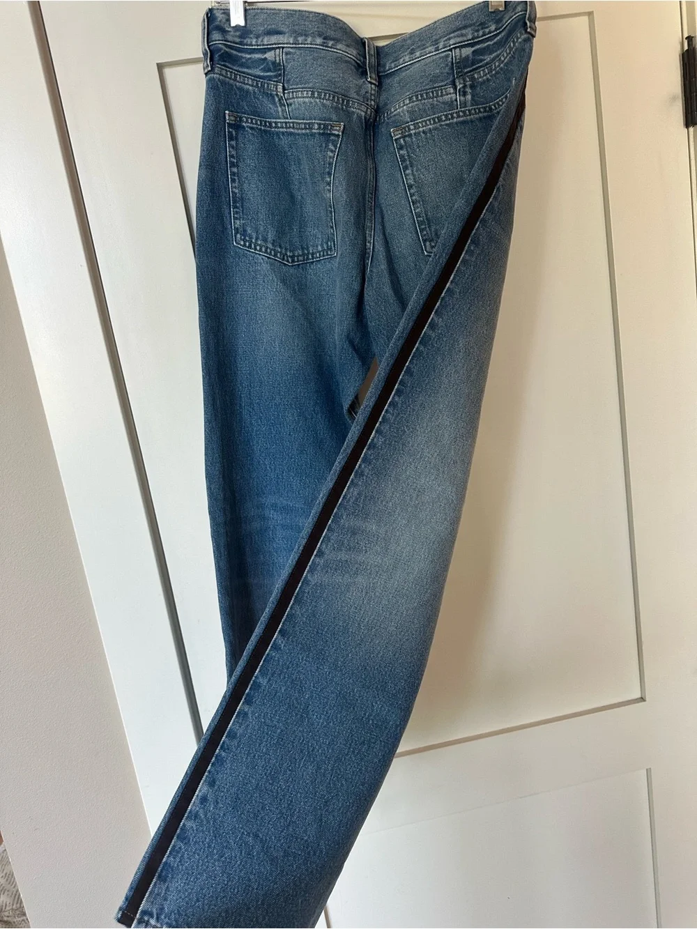 J. Crew Medium Blue Denim Bootcut Jeans with Black Side Stripes